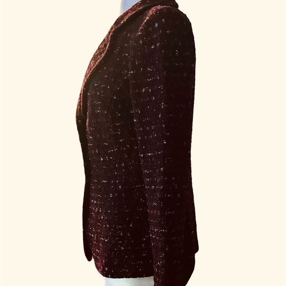 ST. JOHN burgundy/gold ls threaded knit cardigan.SZ10 $279 - Picture 5 of 5